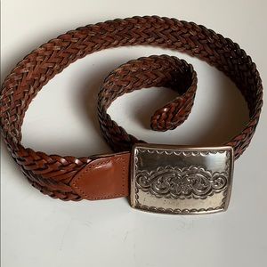 1995 Men’s Brown Braid Leather Belt Silver Buckle